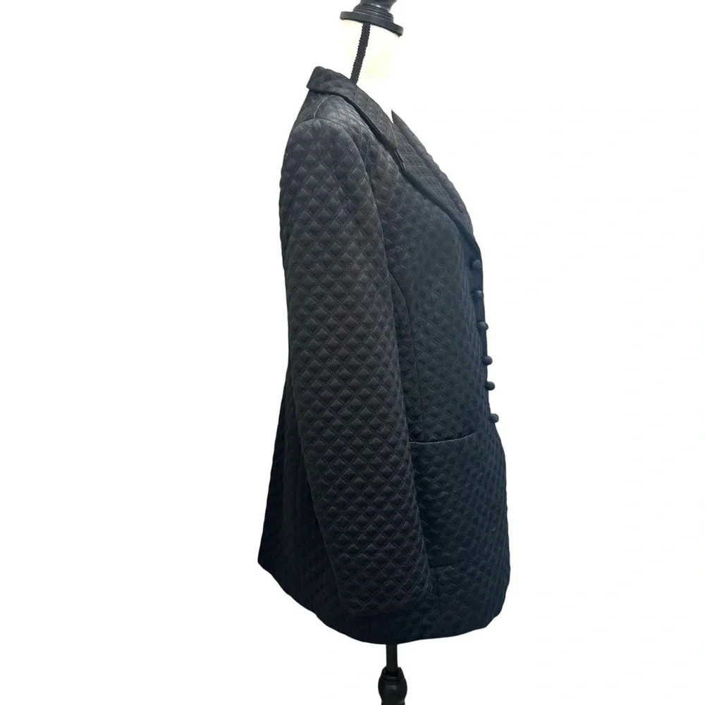 ESCADA ELEMENTS BLACK SILK DIAMOND STITCH DESIGN FITTED BLAZER JACKET
